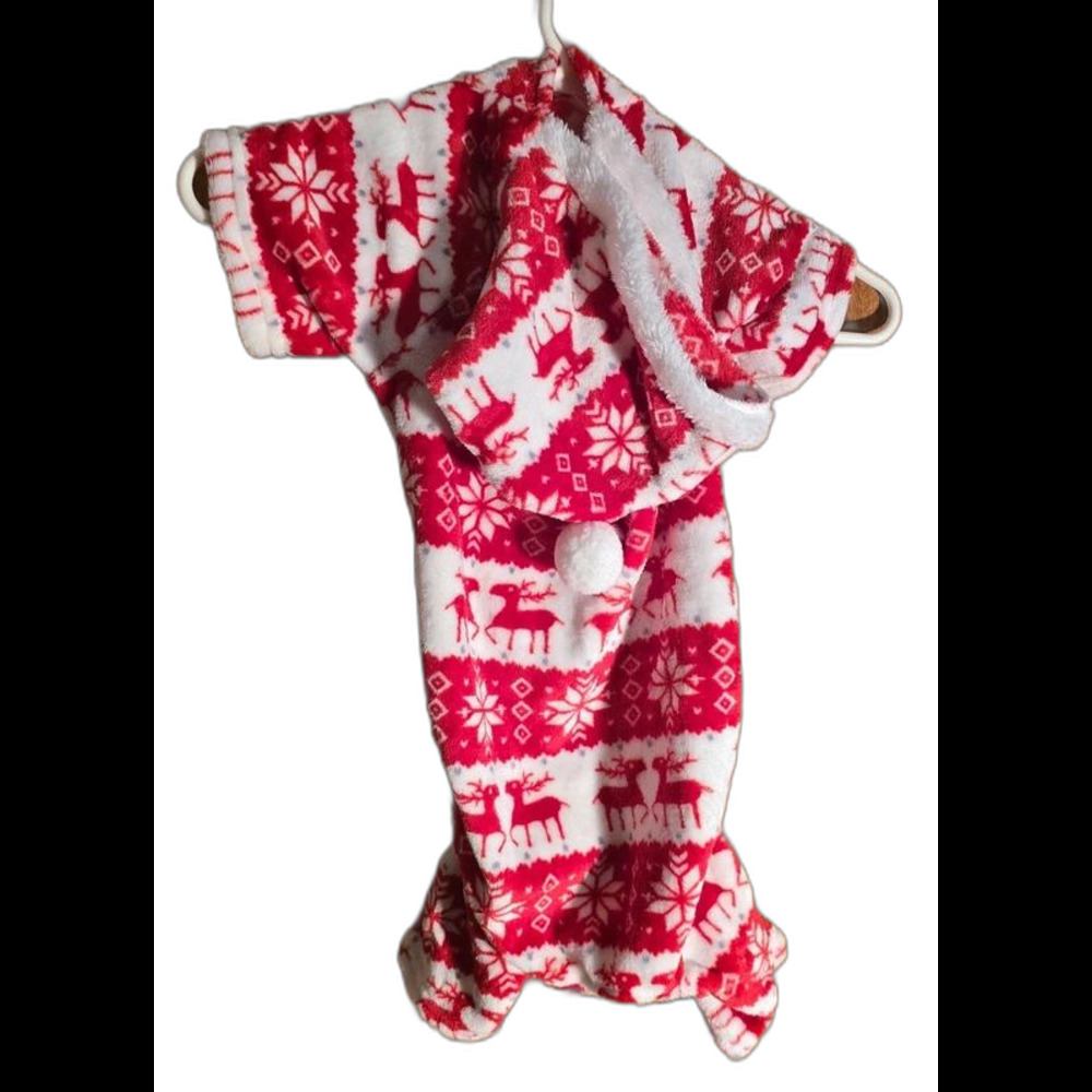 vid 71 Red & White Reindeer Christmas Dog Pajamas fits a medium size dog
